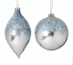Set Of 6 Blue And Silver Glass Metallic Ice Sequin Ball & Kismet Ornament, 4"-6"