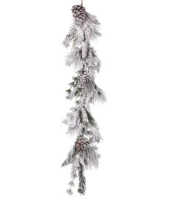 48" White And Green Unique Snow Pine Cedar Cone Winter Artificial Garland
