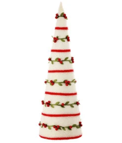 18" White And Red Berry Vine Frosted Christmas Cone Tree