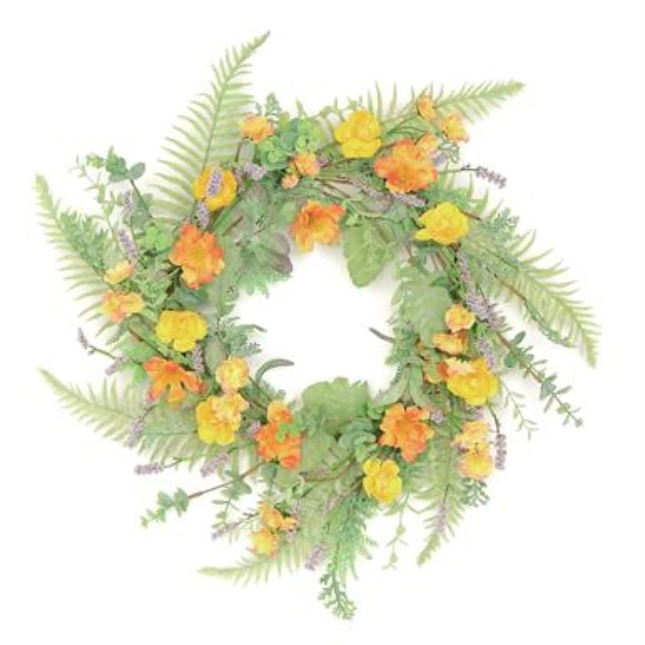 Mini Ranunculus With Sage Artificial Spring Floral Wreath, Yellow 24-Inch 3 Mini Ranunculus With Sage Artificial Spring Floral Wreath, Yellow 24-Inch