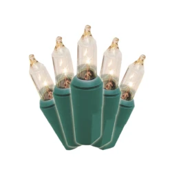 Pack Of 2 Clear Mini Christmas Light Set , 21ft Green Wire