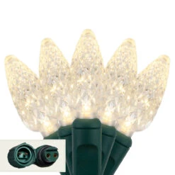 50 Warm White C6 LED Mini Christmas Lights - 9 Ft Green Wire