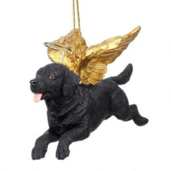 4" Flying Black Lab Hand Painted Holiday Ornament