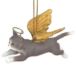 4" Flying Gray Cat Hand Painted Holiday Ornament -Optimal Christmas Shop dtosc20jh170740 5 08639.1667615229