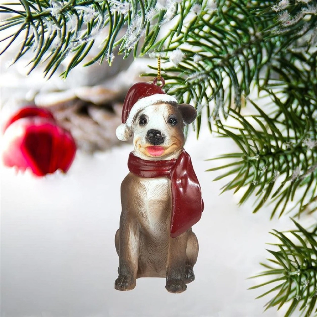 3.5" Sitting Pitbull Dog Hand Painted Holiday Ornament 4 3.5" Sitting Pitbull Dog Hand Painted Holiday Ornament - Image 2