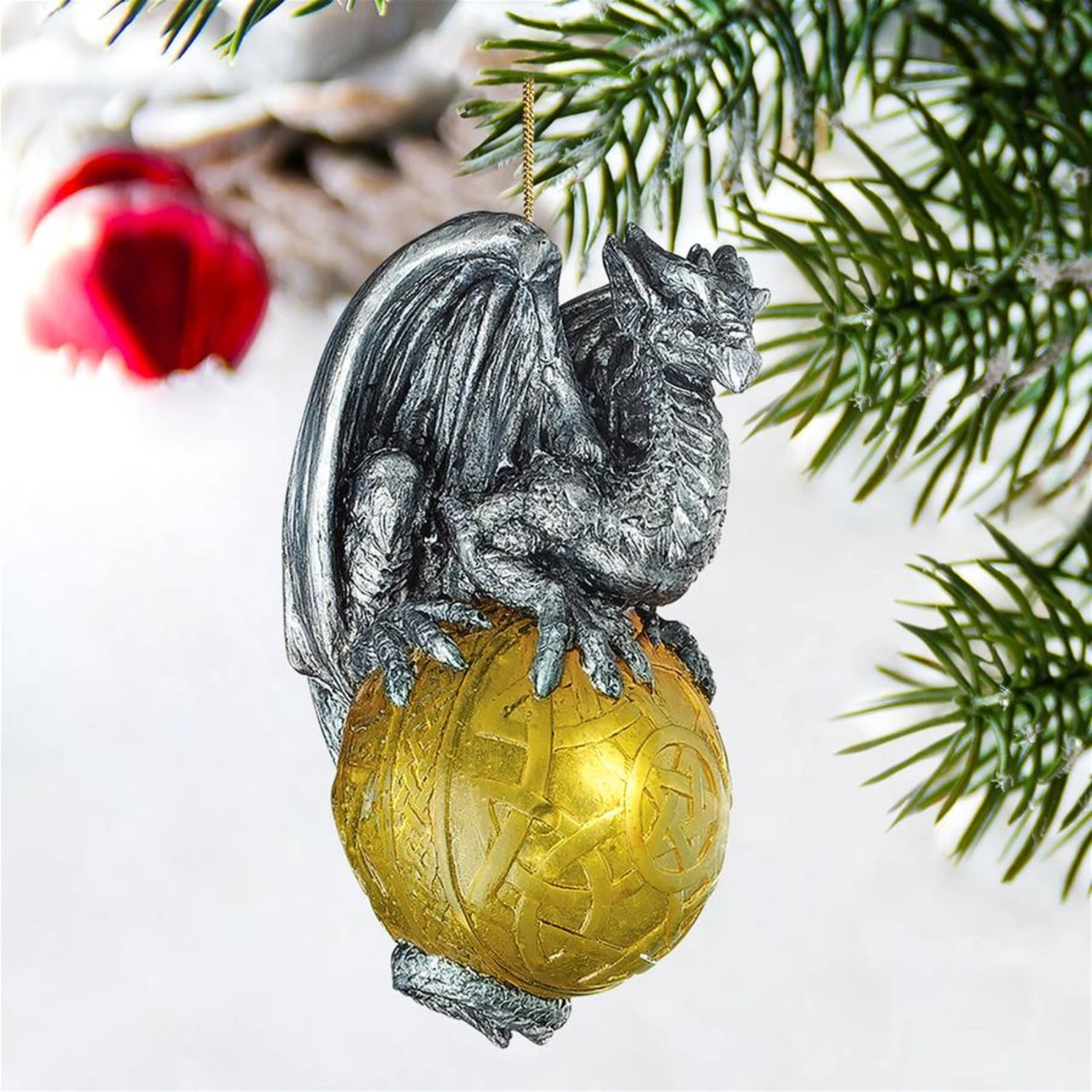 4" Gray And Gold Gothic Portal Dragon Christmas Ornament 4 4" Gray And Gold Gothic Portal Dragon Christmas Ornament - Image 2