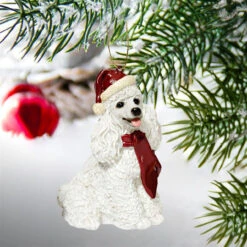 3.5" Sitting Poodle Dog Hand Painted Holiday Ornament -Optimal Christmas Shop dtosc jh576314 3 01022.1667614808