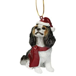 3.5" Sitting Cavalier Dog Hand Painted Holiday Ornament