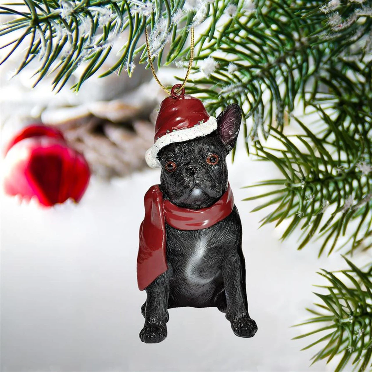3.5" Black French Bulldog Dog Christmas Ornament 4 3.5" Black French Bulldog Dog Christmas Ornament - Image 2