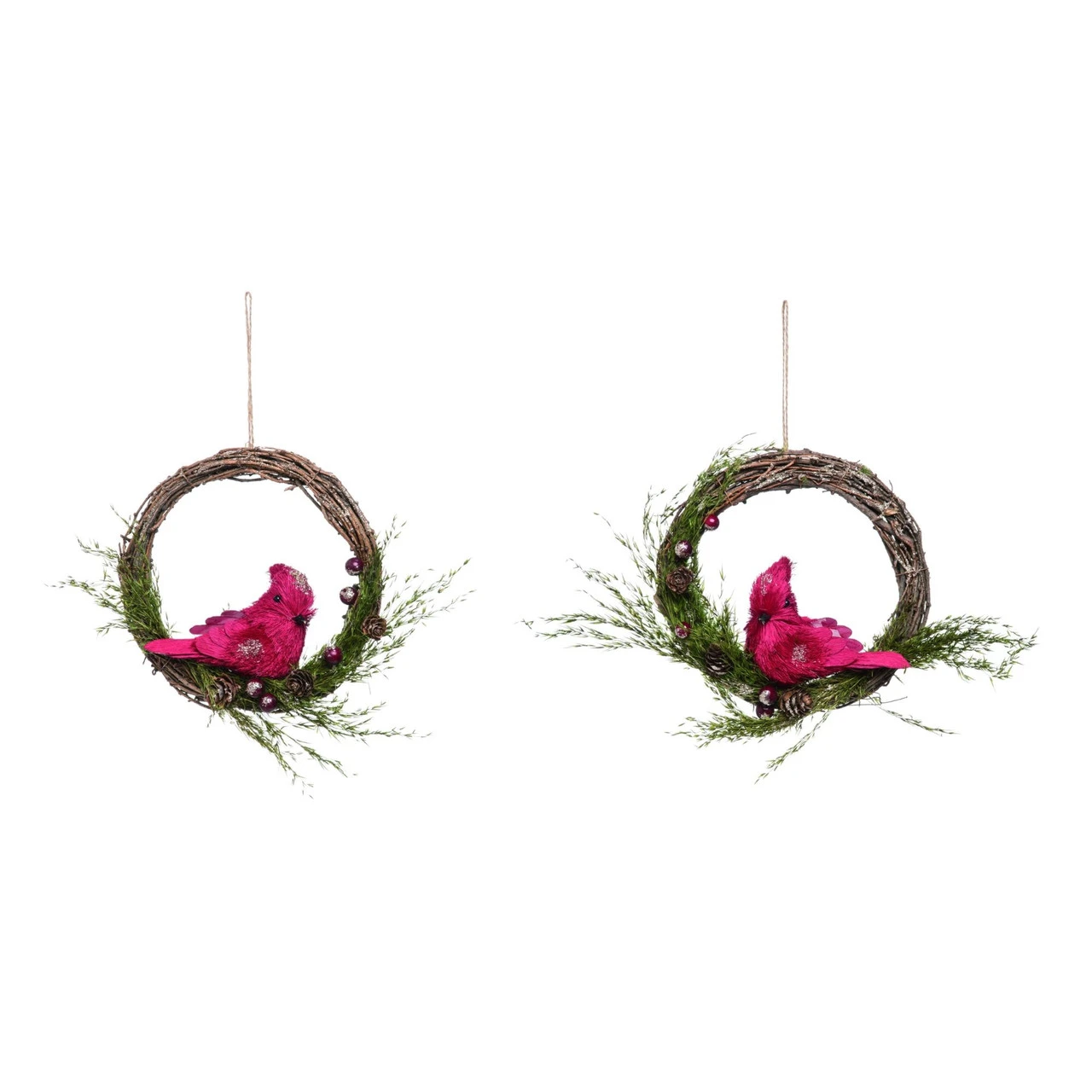 Set Of 2 Red And Green Wood Christmas Cardinal Ring Decor 7.75" 3 Set Of 2 Red And Green Wood Christmas Cardinal Ring Decor 7.75"