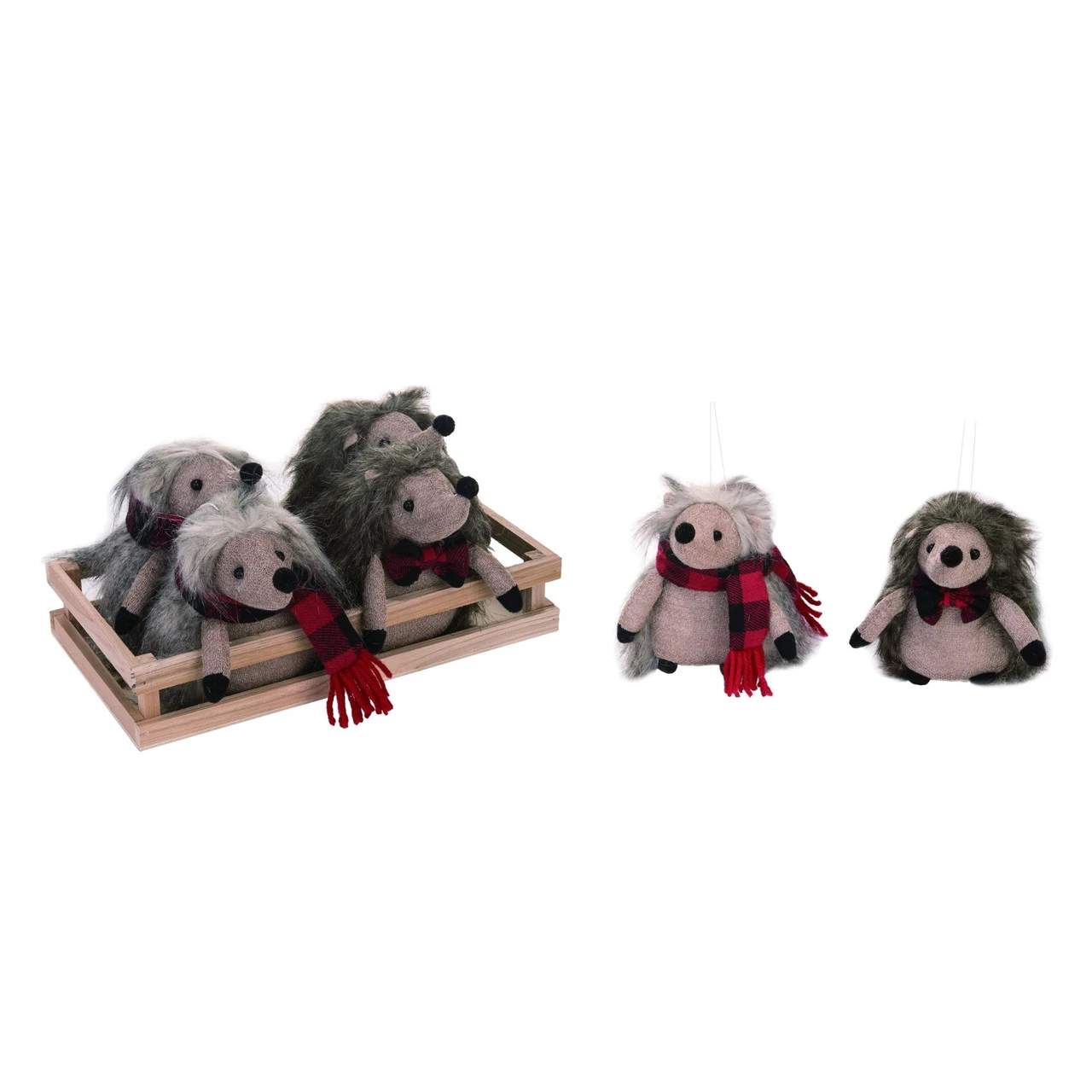 6-Piece Gray And Brown Plush Hedgehog Christmas Ornaments 5" 3 6-Piece Gray And Brown Plush Hedgehog Christmas Ornaments 5"