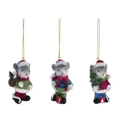 3ct Red And Green Mouse Christmas Hanging Figurine Ornaments 3"
