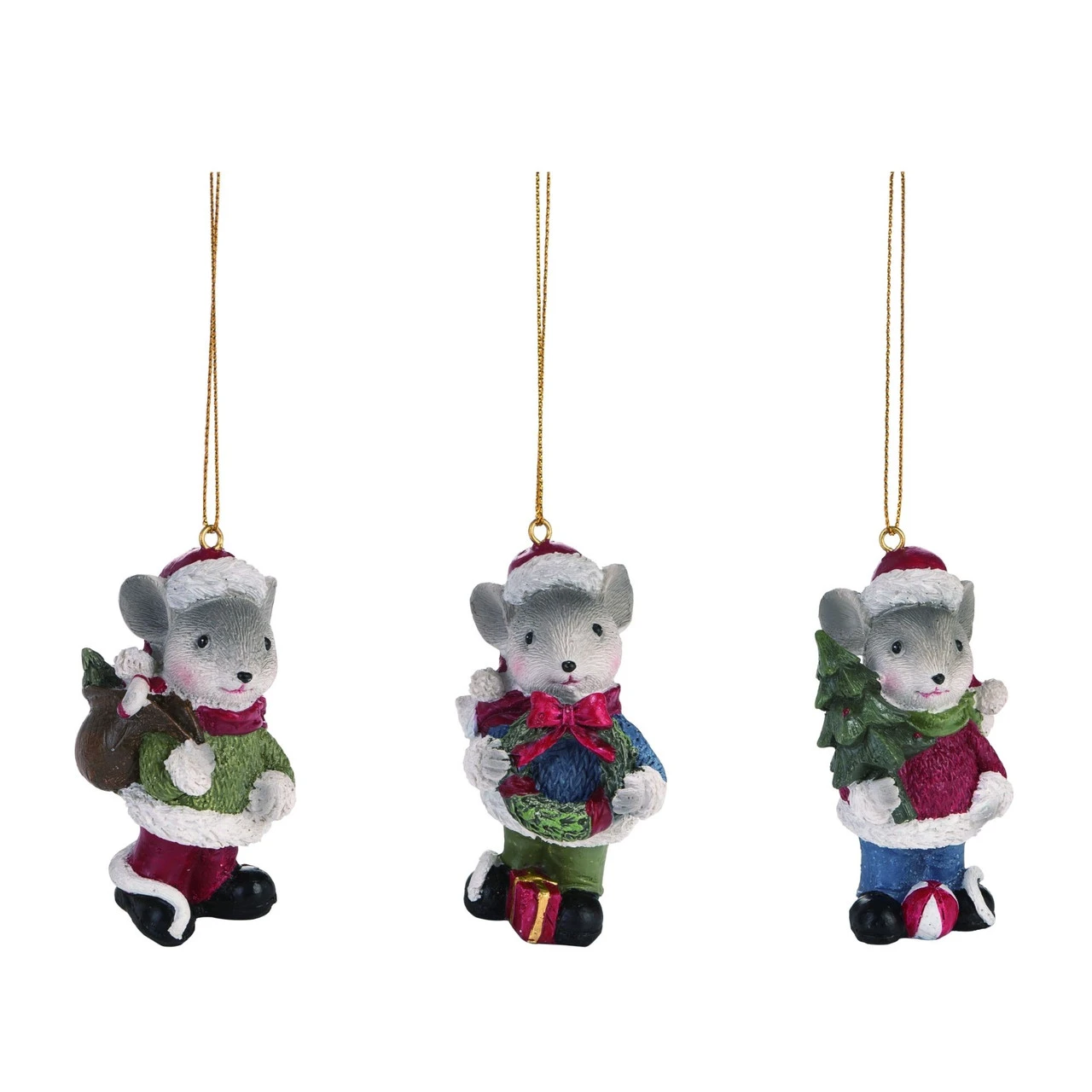 3ct Red And Green Mouse Christmas Hanging Figurine Ornaments 3" 3 3ct Red And Green Mouse Christmas Hanging Figurine Ornaments 3"