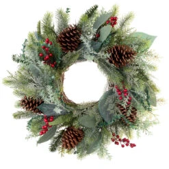 Pre-Lit Green And Red Winter Frost Artificial Christmas Wreath, 24-Inch, Clear LED Lights -Optimal Christmas Shop dvlc20v 20678 lt 3 02414.1668074524