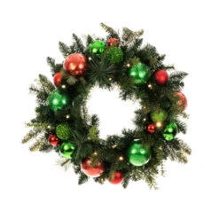 Pre-Lit Red And Green Artificial Christmas Cheer Wreath, 24-Inch, Clear LED Lights 8 Pre-Lit Red And Green Artificial Christmas Cheer Wreath, 24-Inch, Clear LED Lights -Optimal Christmas Shop dvlc20v 20707 lt 3 51618.1667385751