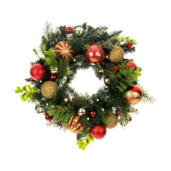 Pre-Lit Red And Green Artificial Classic Christmas Wreath, 24-Inch, Clear LED Lights -Optimal Christmas Shop dvlc20v 20710 lt 3 14631.1668074639