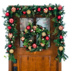 Pre-Lit Red And Green Artificial Classic Christmas Wreath, 24-Inch, Clear LED Lights -Optimal Christmas Shop dvlc20v 20710 lt 4 63912.1668074639