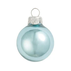 6ct Sky Blue And Silver Shiny Glass Christmas Ball Ornaments 4" (100 Mm)