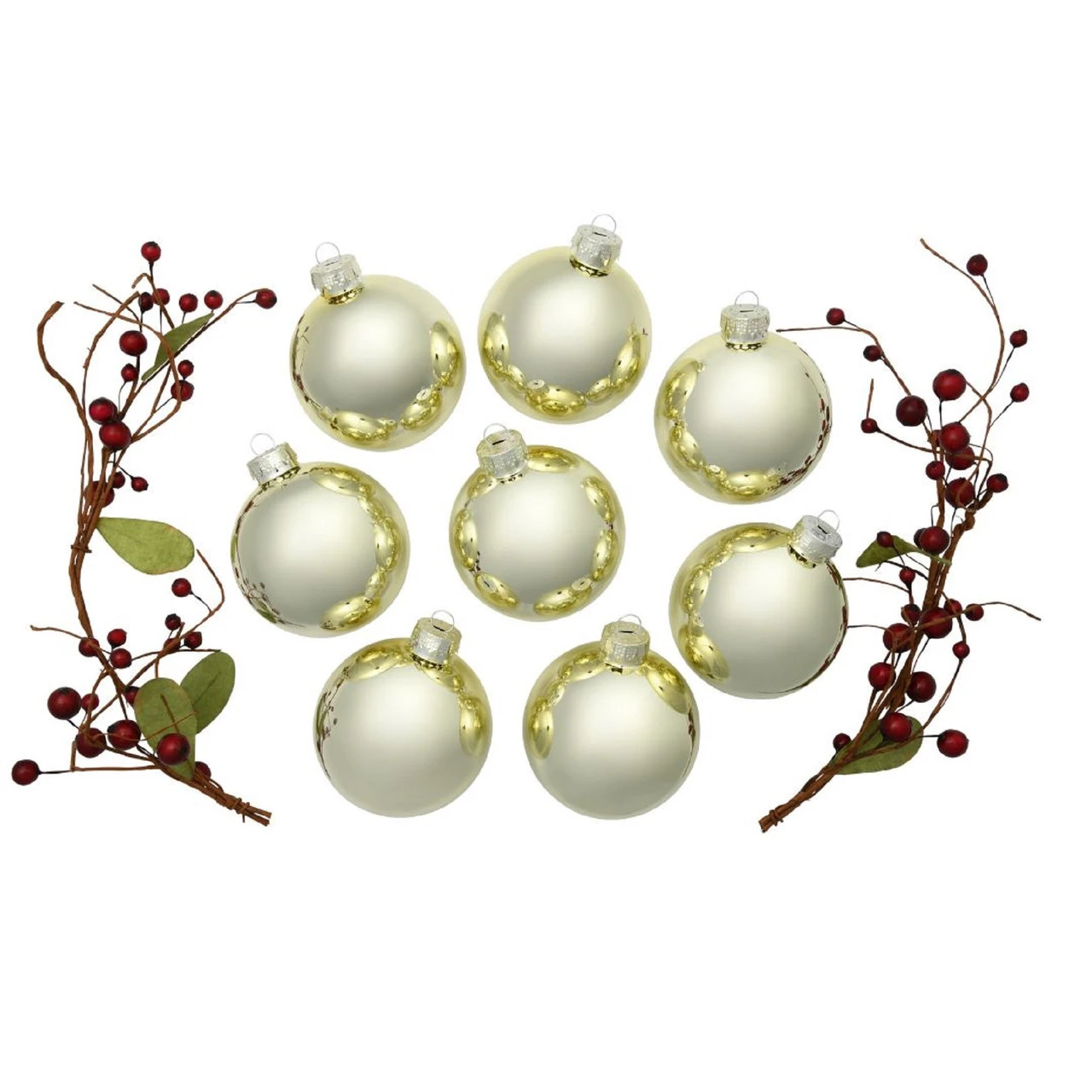 8ct Gold Shiny Glass Christmas Ball Ornaments 3.25" (80mm) 4 8ct Gold Shiny Glass Christmas Ball Ornaments 3.25" (80mm) - Image 2