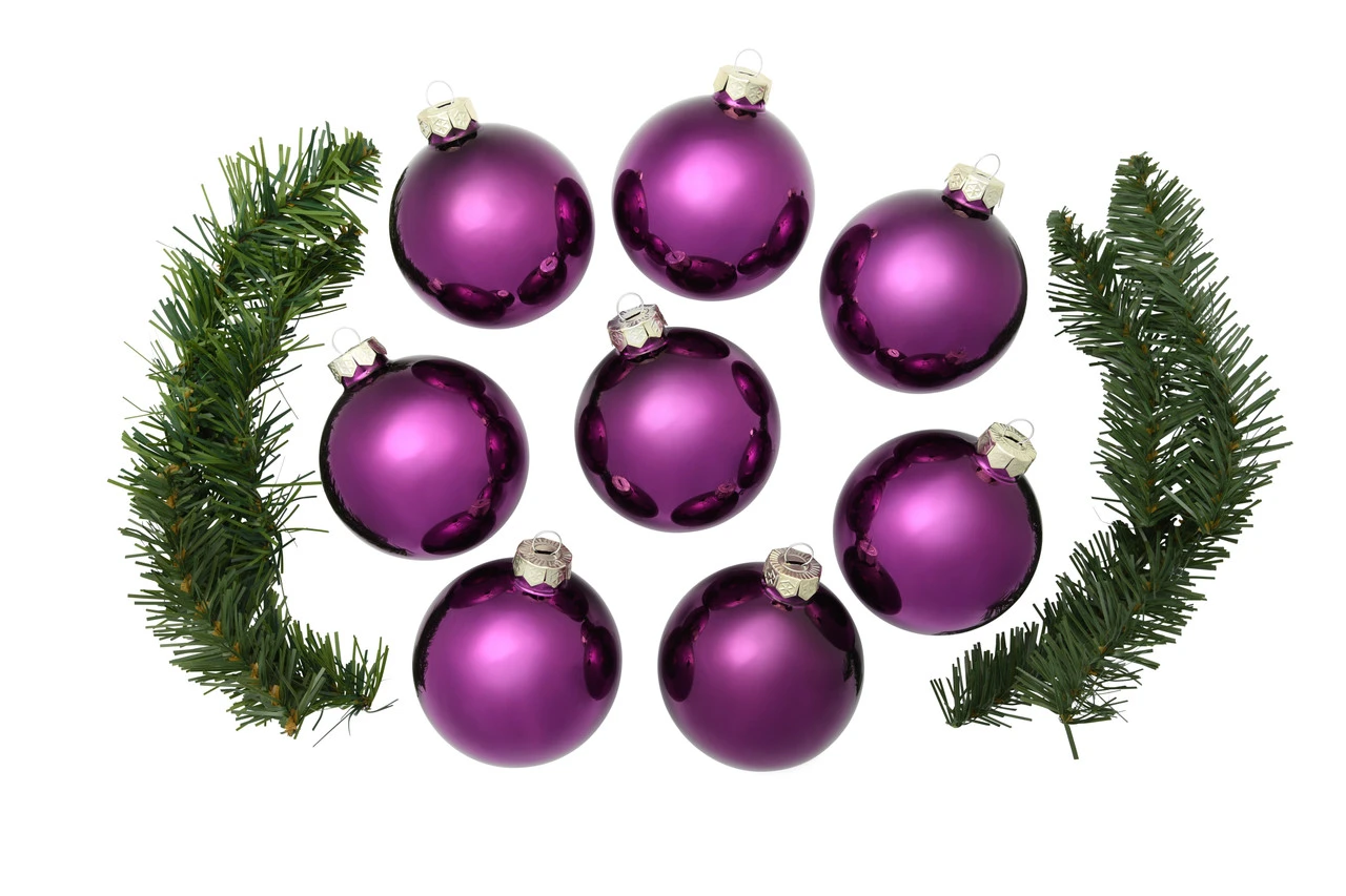 8ct Purple Shiny Glass Christmas Ball Ornaments 3.25" (80mm) 4 8ct Purple Shiny Glass Christmas Ball Ornaments 3.25" (80mm) - Image 2