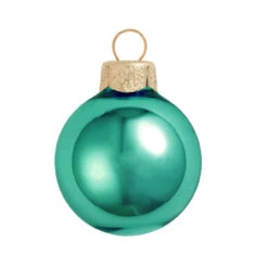 40ct Turquoise Green Shiny Glass Christmas Ball Ornaments 1.25" (30mm)