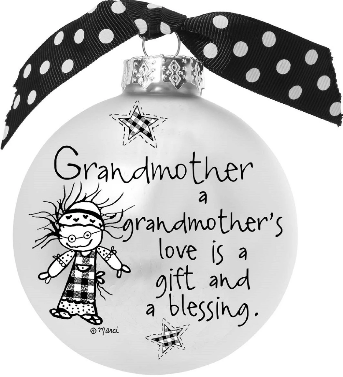 4" Black And White Christmas Ball Ornament With Grandmother's Love Print 3 4" Black And White Christmas Ball Ornament With Grandmother's Love Print