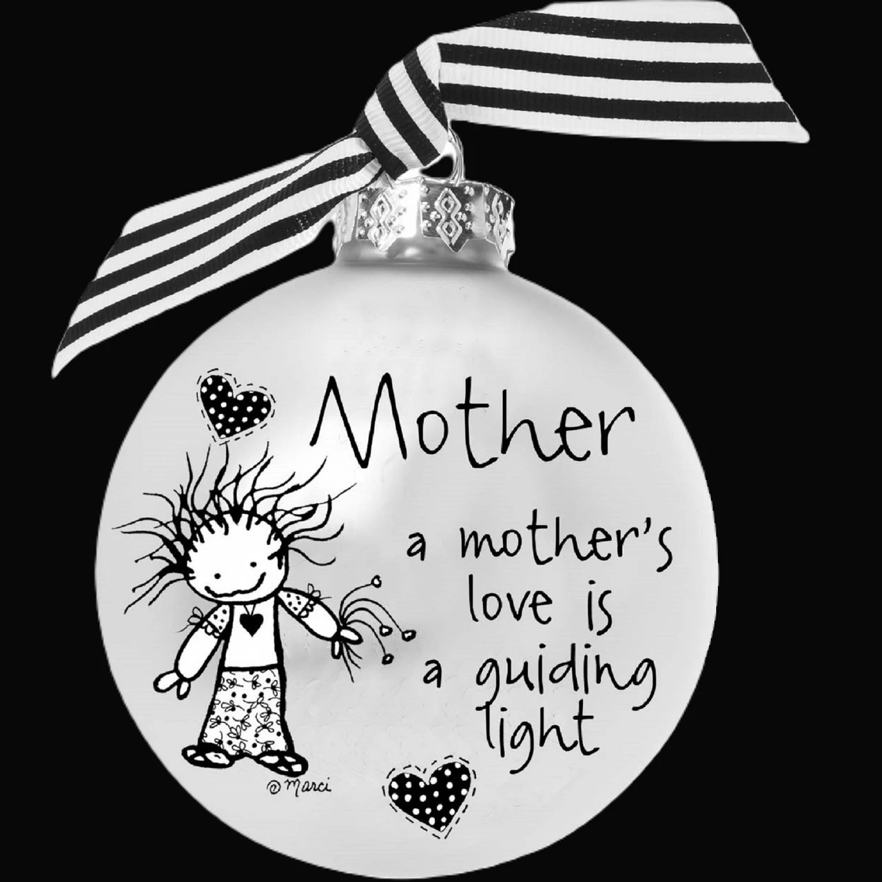 4" Black And White Christmas Ball Ornament With Mother's Love Print 4 4" Black And White Christmas Ball Ornament With Mother's Love Print - Image 2