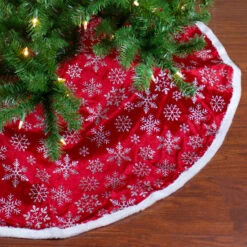 48" Red And White Snowflake Christmas Tree Skirt With A White Border -Optimal Christmas Shop dyno 2483807 1 3 74017.1667530464