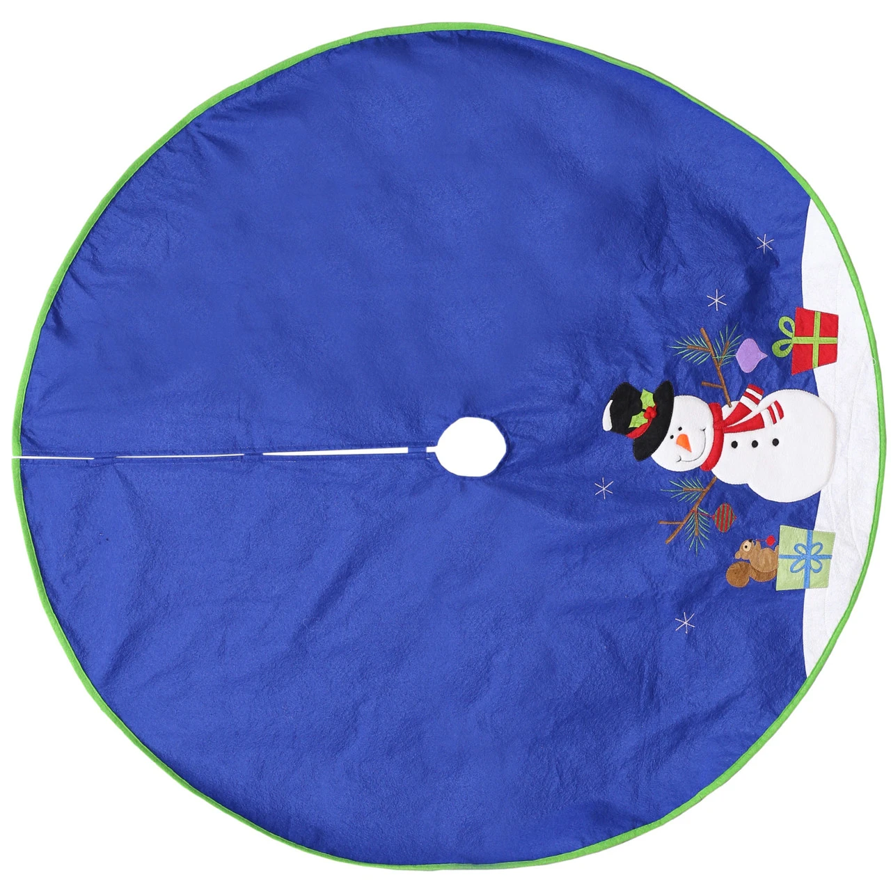 48" Blue And White Snowman With Gifts Christmas Tree Skirt 5 48" Blue And White Snowman With Gifts Christmas Tree Skirt - Image 3