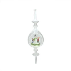 12.5" Winter Scene With Children Building Snowman Inside Of Glass Christmas Pendant Finial Ornament