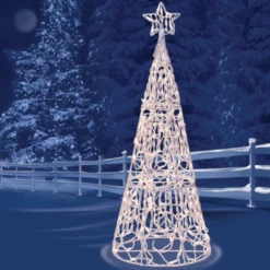 60" Winter Frost Pre-Lit LED Gold Twinkling 3-D Sculpture Christmas Tree Yard Art -Optimal Christmas Shop fghj 48984.1687966505