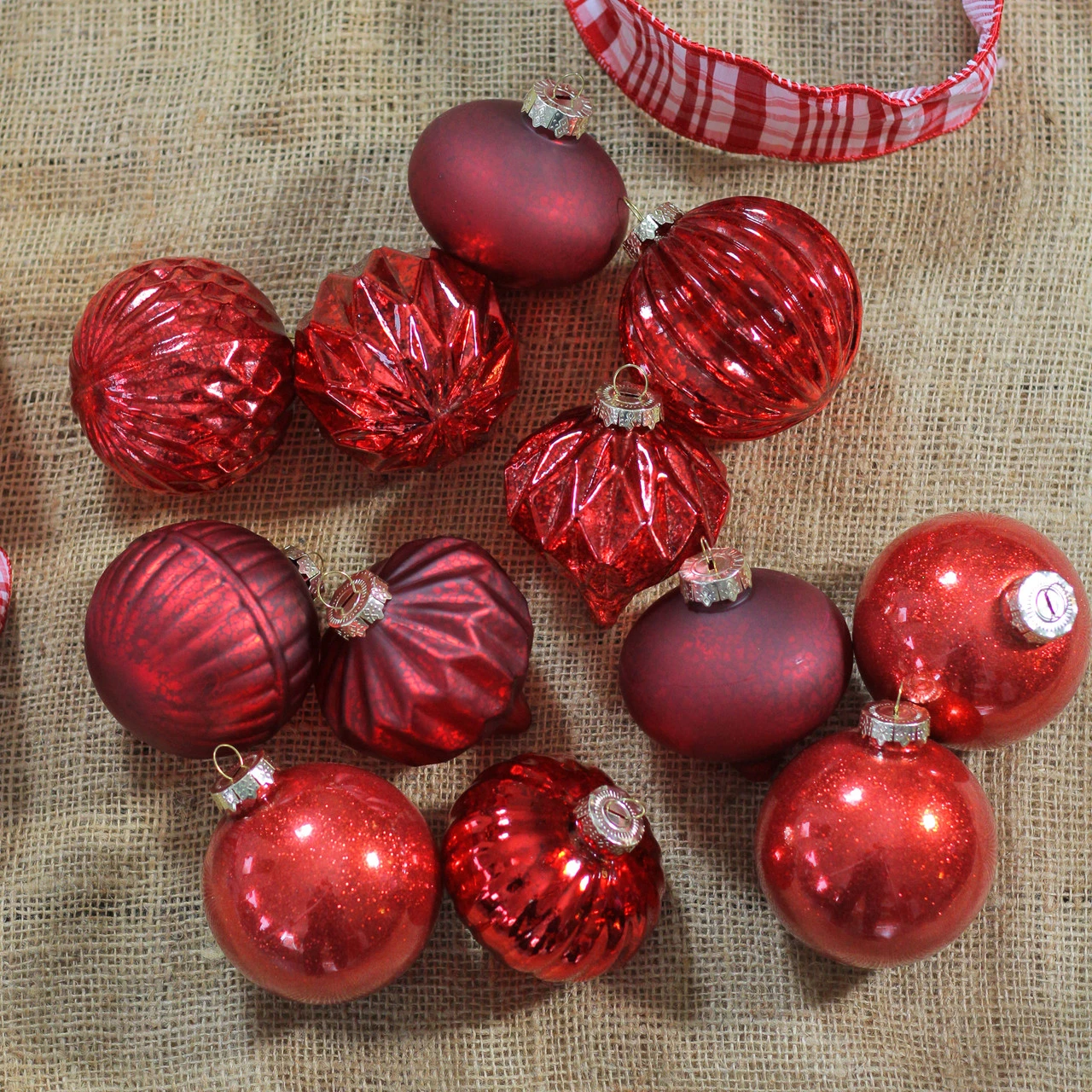 12ct Red Mercury Glass Style Glass Christmas Ornament Set 3" 4 12ct Red Mercury Glass Style Glass Christmas Ornament Set 3" - Image 2