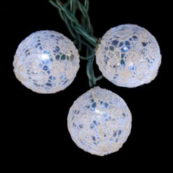 10 White LED Lace Ball Christmas Lights - 10 Ft Green Wire