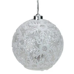 4ct Battery Operated Pre-Lit Silver Glitter Snowflake Christmas Ball Ornaments 6" (150mm)