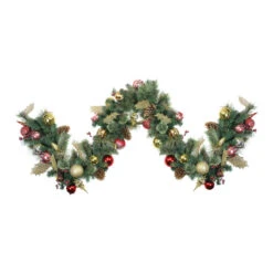 9' X 16" Artificial Pine With Cranberries, Ornaments, And Pine Cones Christmas Garland – Unlit