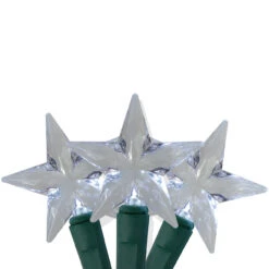 25 Silver LED M5 Star Christmas Lights - 8 Ft Green Wire