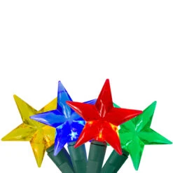 25 Red And Yellow LED M5 Stars Mini Christmas Lights - 8 Ft Green Wire