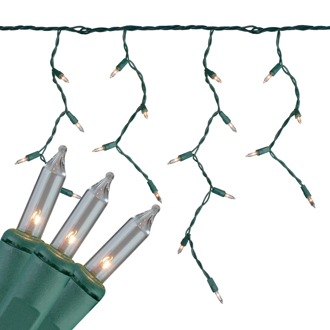 Set Of 100 Clear Everglow Mini Icicle Christmas Lights - Green Wire 5 Set Of 100 Clear Everglow Mini Icicle Christmas Lights - Green Wire - Image 3