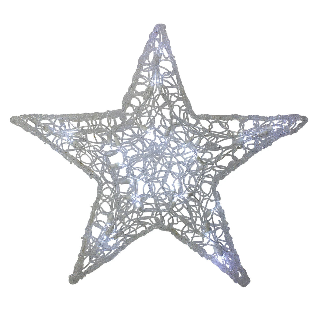 24" Twinkling Pure White LED Lighted Hanging Spun Glass Star Christmas Decoration 4 24" Twinkling Pure White LED Lighted Hanging Spun Glass Star Christmas Decoration - Image 2