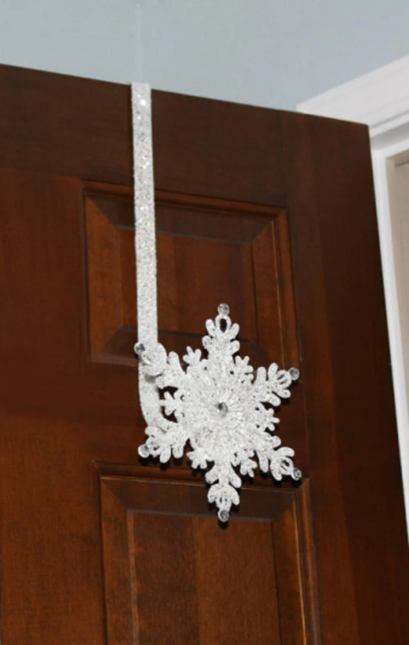 17" Sparkling White Glittering Jeweled Snowflake Over-the-Door Christmas Wreath Hanger 3 17" Sparkling White Glittering Jeweled Snowflake Over-the-Door Christmas Wreath Hanger