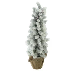 2ft Potted Flocked Mini Pine Slim Christmas Tree With Berries - Unlit