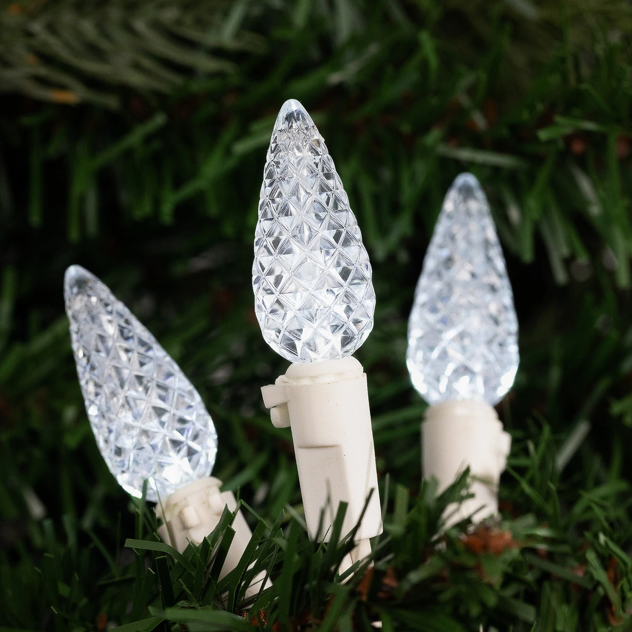 70 Pure White LED C6 Christmas String Lights - 23 Ft White Wire 4 70 Pure White LED C6 Christmas String Lights - 23 Ft White Wire - Image 2