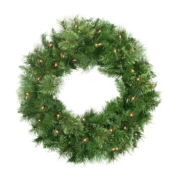 Pre-Lit Mixed Cashmere Pine Artificial Christmas Wreath - 24-Inch, Clear Lights