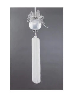 21" Silver And White Snow Drift Ball With Tassel Christmas Ornament