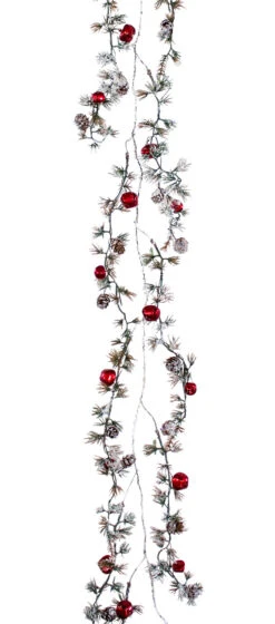 Club Pack Of 12 Red And Green Frosted Pine With Bell Garlands 5"