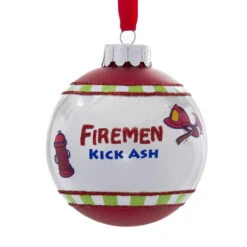 3" Glittered Red "Fireman Kick Ash" Christmas Ball Ornament