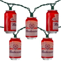 10 Red Anheuser-Busch Budweiser Can Patio Lights - 9 Ft Green Wire