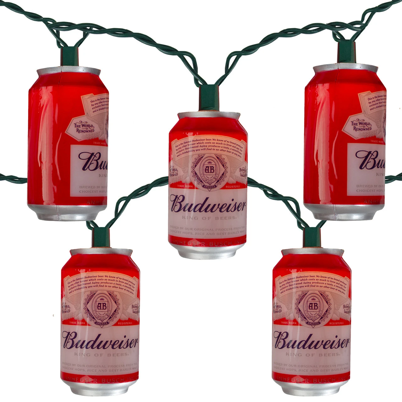 10 Red Anheuser-Busch Budweiser Can Patio Lights - 9 Ft Green Wire 3 10 Red Anheuser-Busch Budweiser Can Patio Lights - 9 Ft Green Wire