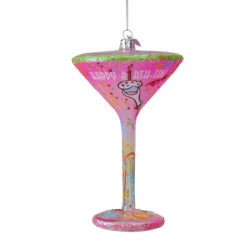 5.5" Happy Hour Blown Glass Happy Birth Cocktail Christmas Ornament