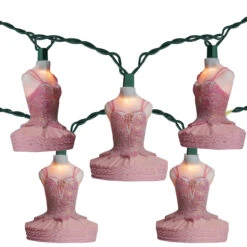 10-Count Pink Ballerina Christmas Light Set, 8.9ft Green Wire